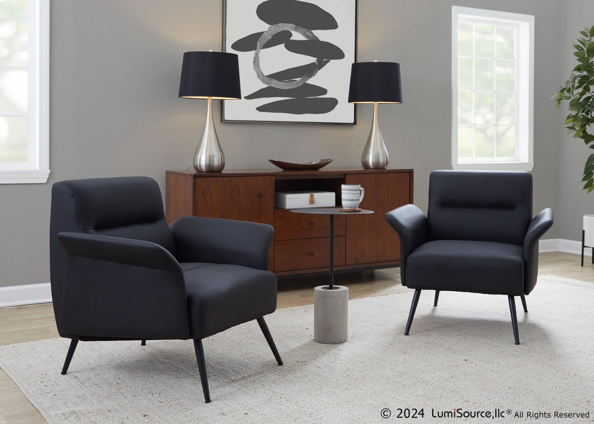 Petal Accent Chair - Black Metal, Black PU