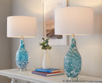 Rocca 29" Glass Table Lamp - Set of 2 - Sapphire Blue With White Glass, Brushed Nickel, Clear Crystal, White Linen