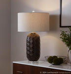 Onyx 30" Ceramic Table Lamp - Dark Grey Crackle Ceramic, Brushed Nickel, Clear Crystal, White Linen