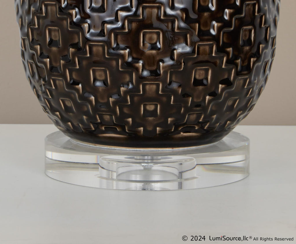 Onyx 30" Ceramic Table Lamp - Dark Grey Crackle Ceramic, Brushed Nickel, Clear Crystal, White Linen