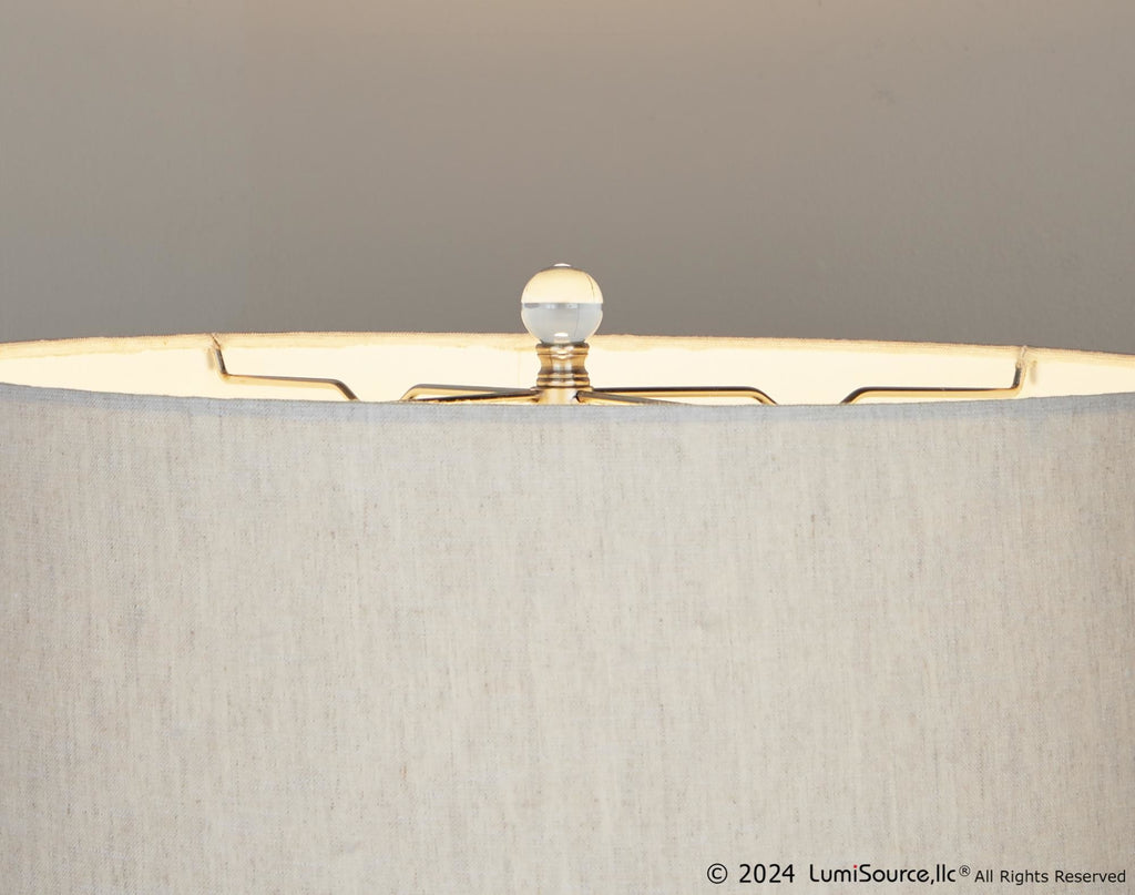 Onyx 30" Ceramic Table Lamp - Dark Grey Crackle Ceramic, Brushed Nickel, Clear Crystal, White Linen