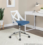 Charlotte Office Chair - Chrome Metal, White Textured Wood, Blue Fabric