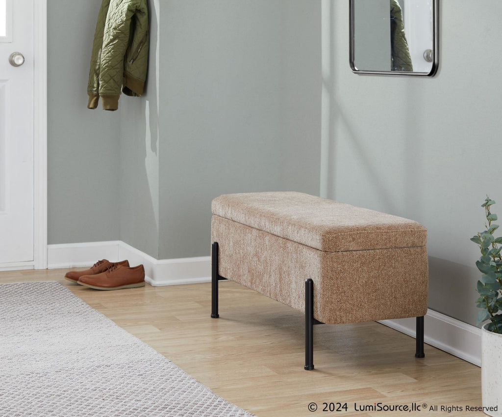 Daniella Storage Bench - Black Steel, Brown Fabric