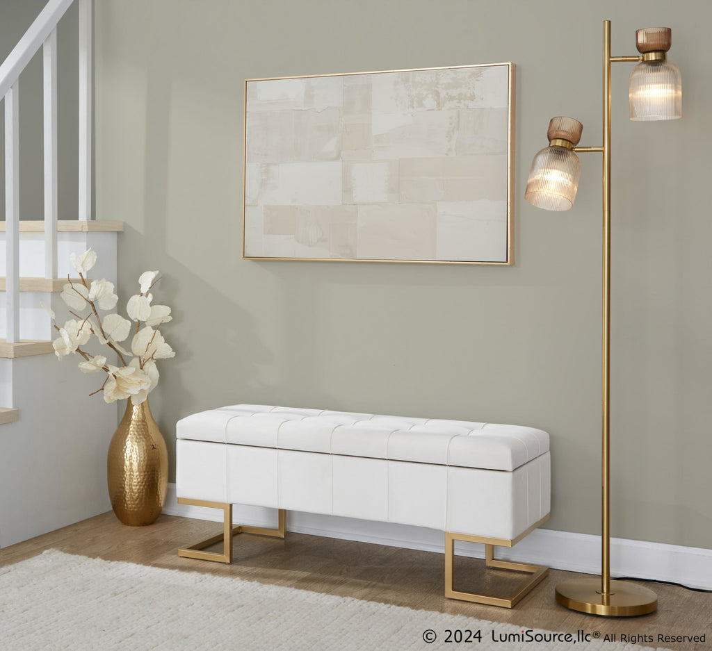 Midas Storage Bench - Gold Steel, White Velvet