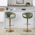 Curva Adjustable Barstool - Set of 2 - Gold Metal, Green Fabric