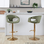 Curva Adjustable Barstool - Set of 2 - Gold Metal, Green Fabric