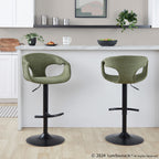 Curva Adjustable Barstool - Set of 2 - Black Metal, Green Fabric