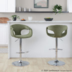 Curva Adjustable Barstool - Set of 2 - Chrome Metal, Green Fabric