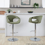 Curva Adjustable Barstool - Set of 2 - Chrome Metal, Green Fabric