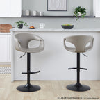 Curva Adjustable Barstool - Set of 2 - Black Metal, Light Grey PU