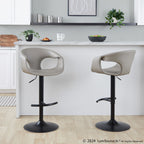 Curva Adjustable Barstool - Set of 2 - Black Metal, Light Grey PU