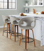 Curva 26" Fixed-Height Counter Stool - Set of 2 - Walnut Wood, Light Grey PU, Black Metal