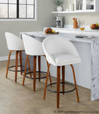 Matisse High Back 26" Fixed-Height Counter Stool - Set of 2 - Walnut Wood, Cream Fabric, Black Metal