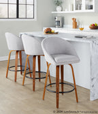 Matisse High Back 26" Fixed-Height Counter Stool - Set of 2 - Walnut Wood, Grey Fabric, Black Metal