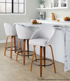 Matisse High Back 26" Fixed-Height Counter Stool - Set of 2 - Walnut Wood, Grey Fabric, Black Metal