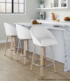 Matisse High Back 26" Fixed-Height Counter Stool - Set of 2 - Whitewashed Wood, Cream Fabric, Chrome Metal