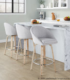 Matisse High Back 26" Fixed-Height Counter Stool - Set of 2 - Whitewashed Wood, Grey Fabric, Chrome Metal