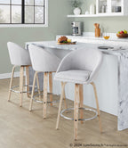 Matisse High Back 26" Fixed-Height Counter Stool - Set of 2 - Whitewashed Wood, Grey Fabric, Chrome Metal