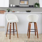 Matisse High Back 30" Fixed-Height Barstool - Set of 2 - Walnut Wood, Cream Fabric, Black Metal
