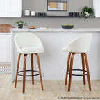 Matisse High Back 30" Fixed-Height Barstool - Set of 2 - Walnut Wood, Cream Fabric, Black Metal