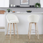 Matisse High Back 30" Fixed-Height Barstool - Set of 2 - Whitewashed Wood, Cream Fabric, Chrome Metal