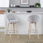 Matisse High Back 30" Fixed-Height Barstool - Set of 2 - Whitewashed Wood, Grey Fabric, Chrome Metal