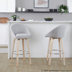 Matisse High Back 30" Fixed-Height Barstool - Set of 2 - Whitewashed Wood, Grey Fabric, Chrome Metal