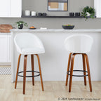 Matisse High Back 30" Fixed-Height Barstool - Set of 2 - Walnut Wood, White PU, Black Metal
