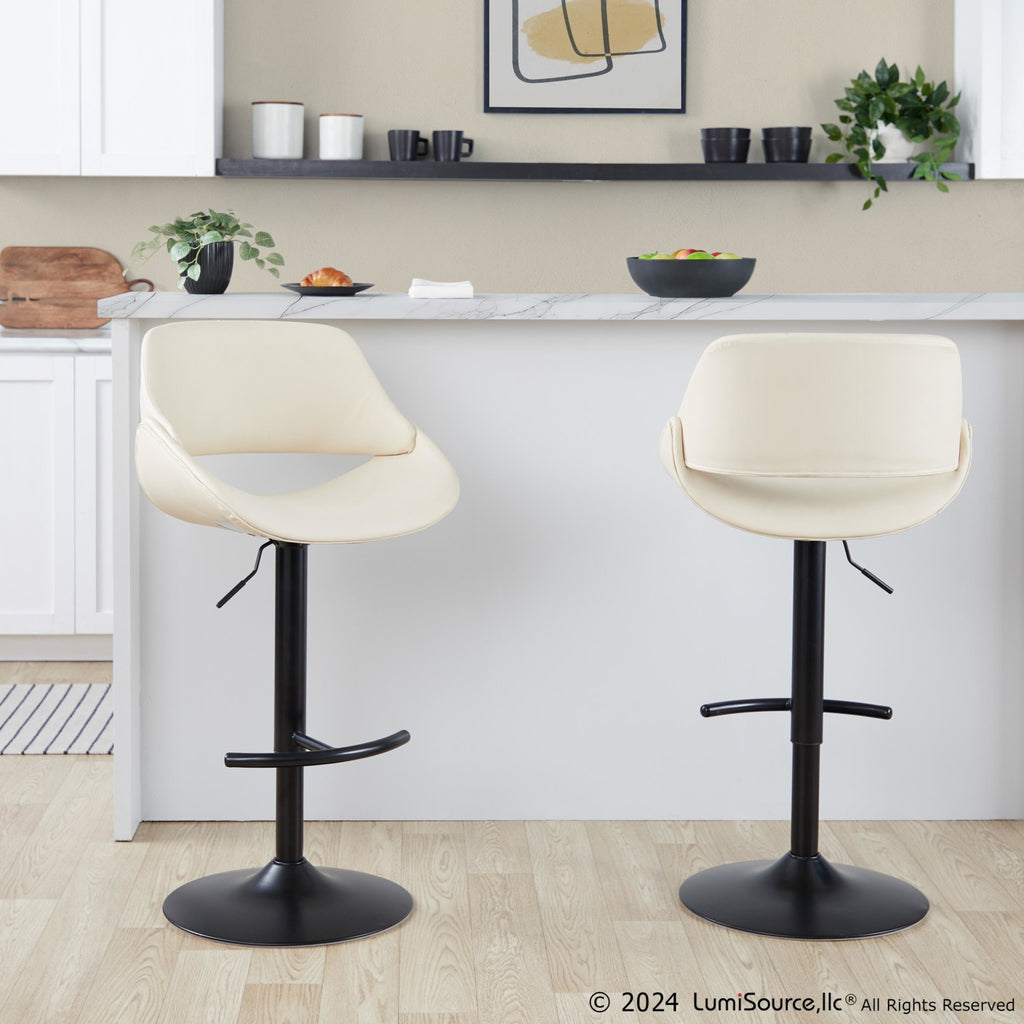 Fabrico Adjustable Barstool - Set of 2 - Black Metal, Cream PU