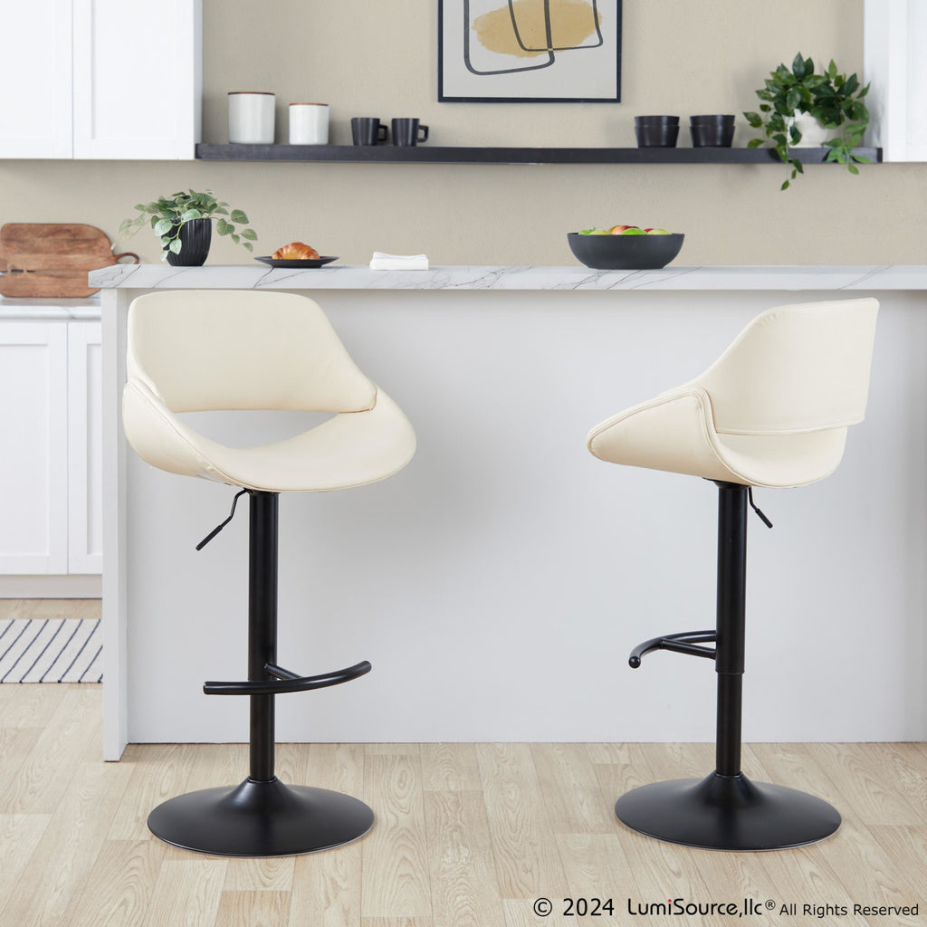 Fabrico Adjustable Barstool - Set of 2 - Black Metal, Cream PU