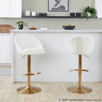 Matisse High Back Adjustable Barstool - Set of 2 - Gold Metal, Cream Fabric
