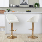 Matisse High Back Adjustable Barstool - Set of 2 - Gold Metal, Cream Fabric