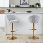 Matisse High Back Adjustable Barstool - Set of 2 - Gold Metal, Grey Fabric