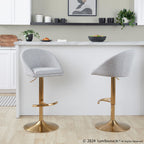 Matisse High Back Adjustable Barstool - Set of 2 - Gold Metal, Grey Fabric