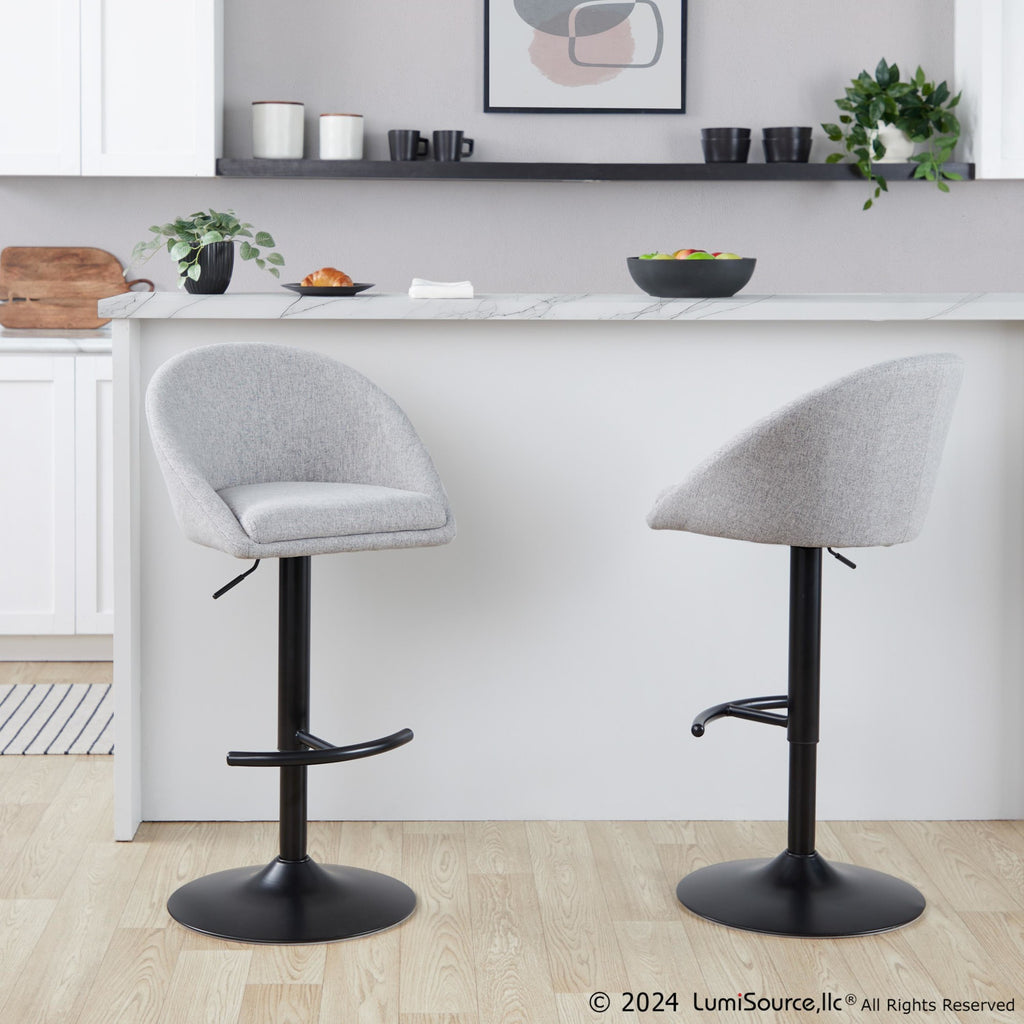Matisse High Back Adjustable Barstool - Set of 2 - Black Metal, Grey Fabric