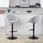 Matisse High Back Adjustable Barstool - Set of 2 - Black Metal, Grey Fabric