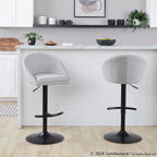 Matisse High Back Adjustable Barstool - Set of 2 - Black Metal, Grey Fabric