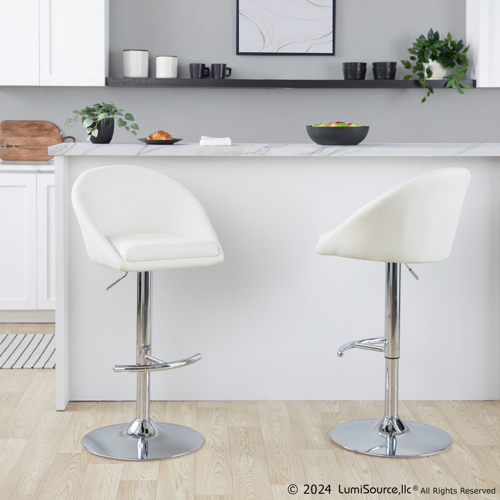 Matisse High Back Adjustable Barstool - Set of 2 - Chrome Metal, Cream Fabric