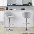 Matisse High Back Adjustable Barstool - Set of 2 - Chrome Metal, Grey Fabric
