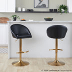 Matisse High Back Adjustable Barstool - Set of 2 - Gold Metal, Black PU