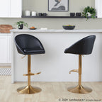 Matisse High Back Adjustable Barstool - Set of 2 - Gold Metal, Black PU