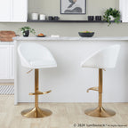 Matisse High Back Adjustable Barstool - Set of 2 - Gold Metal, White PU