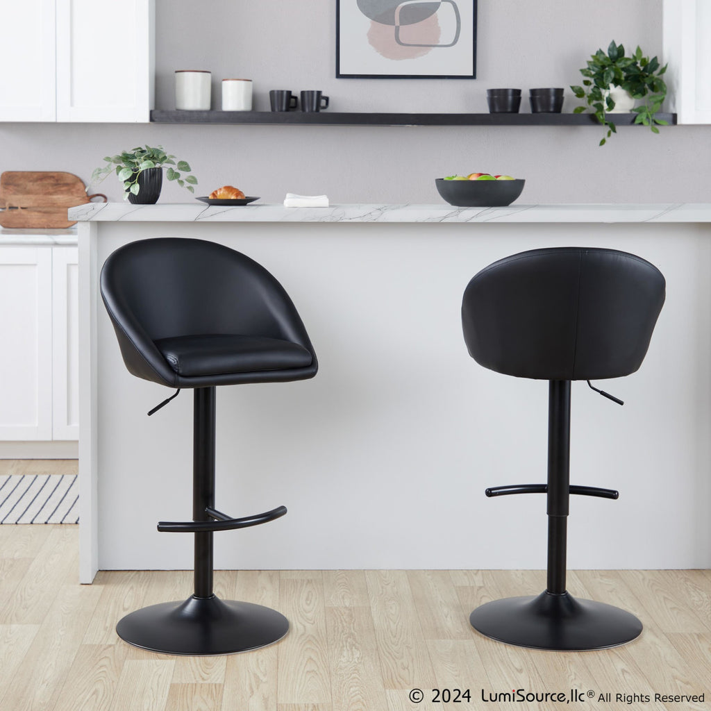 Matisse High Back Adjustable Barstool - Set of 2 - Black Metal, Black PU