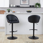 Matisse High Back Adjustable Barstool - Set of 2 - Black Metal, Black PU