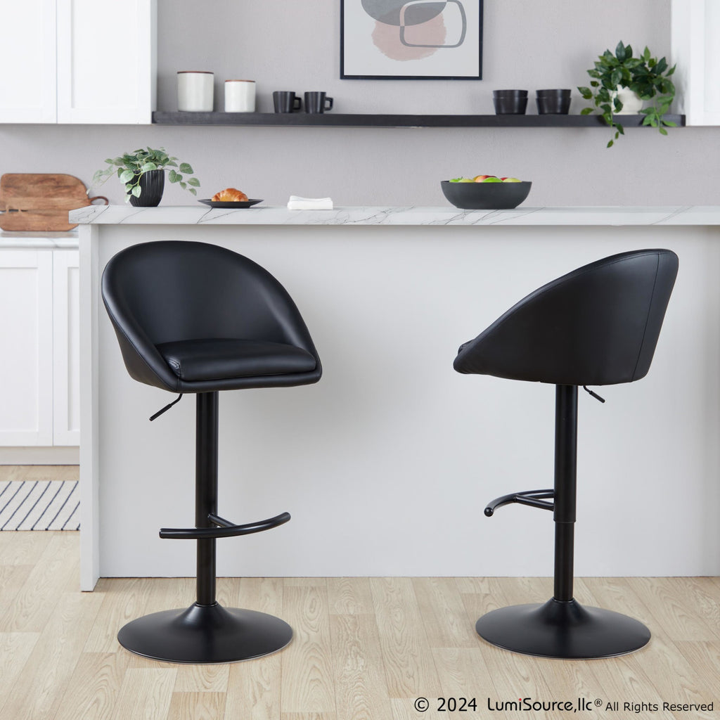 Matisse High Back Adjustable Barstool - Set of 2 - Black Metal, Black PU