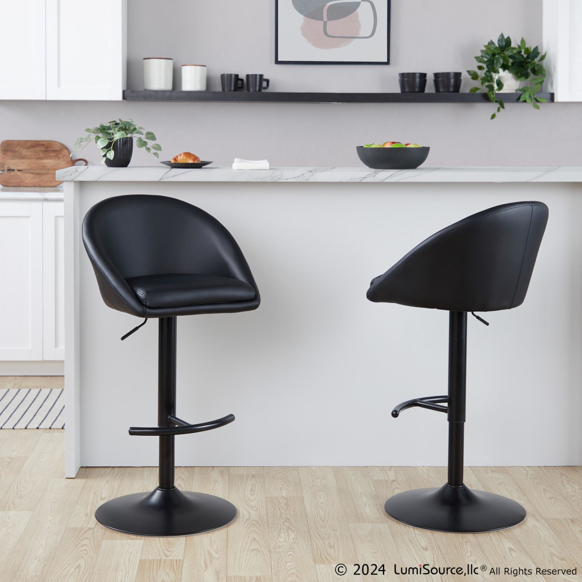 Matisse High Back Adjustable Barstool - Set of 2 - Black Metal, Black PU