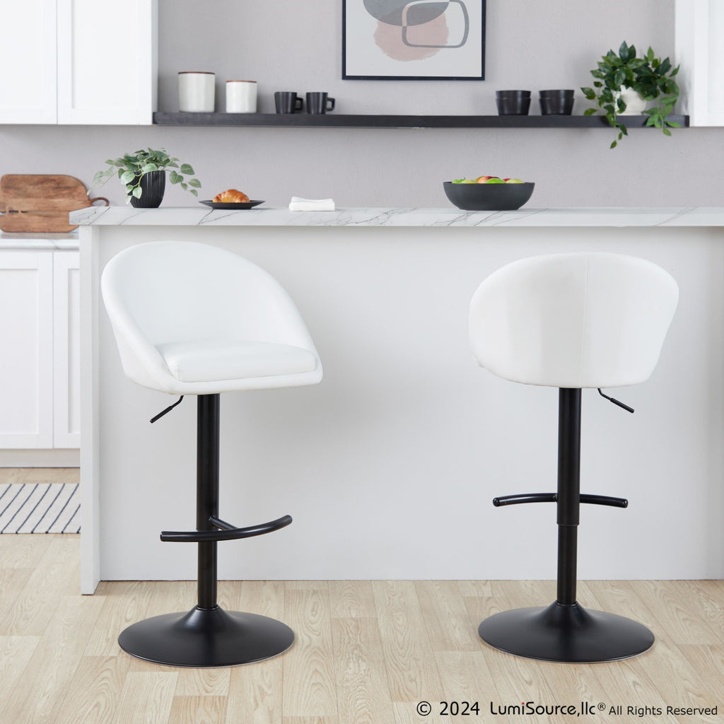 Matisse High Back Adjustable Barstool - Set of 2 - Black Metal, White PU