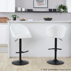 Matisse High Back Adjustable Barstool - Set of 2 - Black Metal, White PU