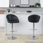 Matisse High Back Adjustable Barstool - Set of 2 - Chrome Metal, Black PU