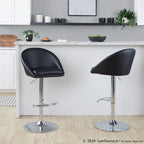 Matisse High Back Adjustable Barstool - Set of 2 - Chrome Metal, Black PU